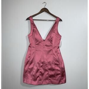 Anthropologie Sleeveless Plunge Satin Mini Dress Womens US Size 12 Pockets Pink